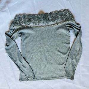 Gray Lace Long Sleeve Top